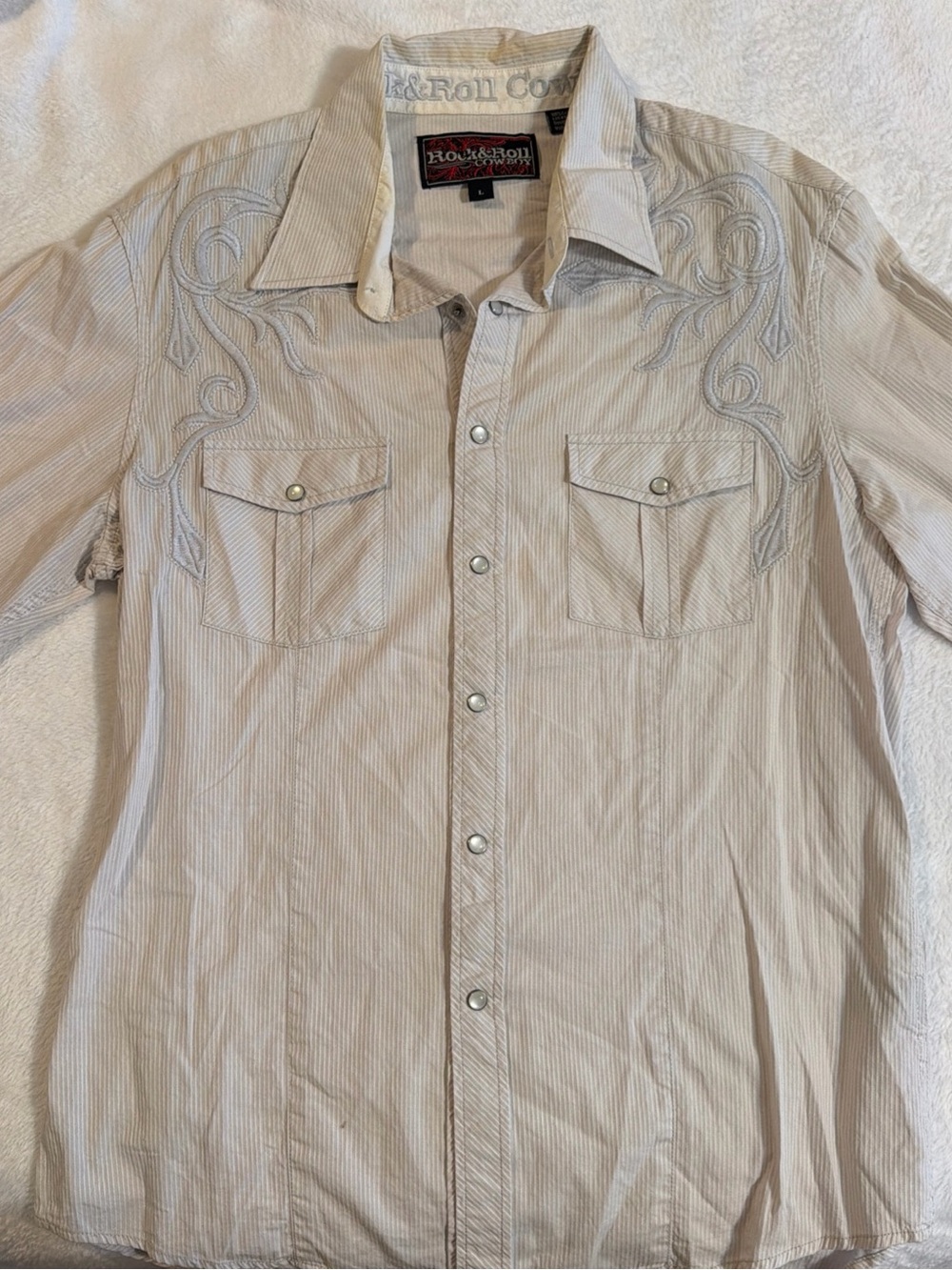 Rock & Roll Cowboy Cream Embroidered Western Snap Shirt
